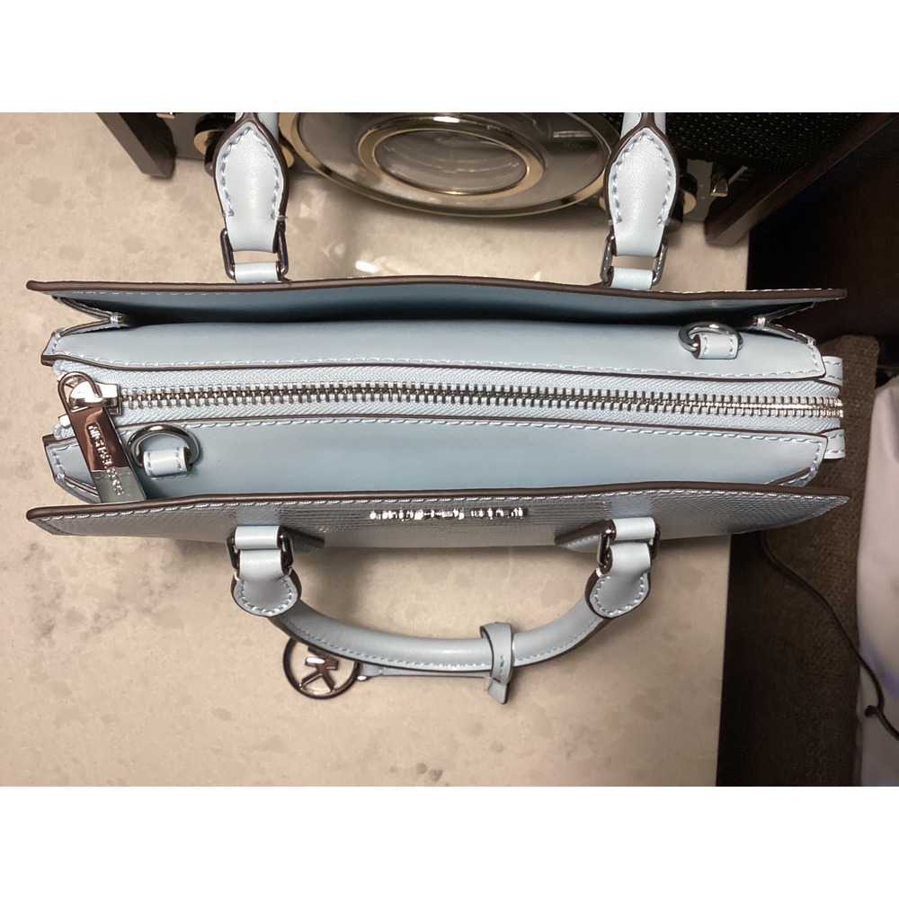 Michael Kors‎ Sheila Satchel Vista Blue Reptile Embossed Vegan Leather Small - Picture 7 of 10